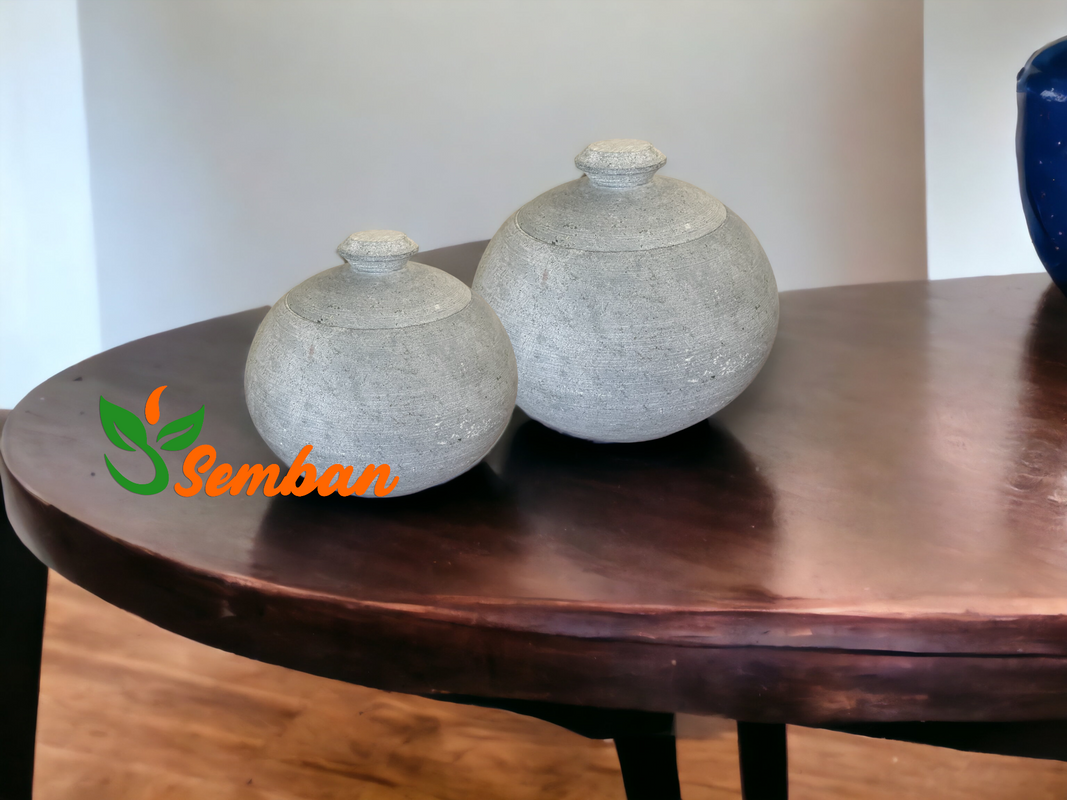 Semban India Traditional Soapstone Cookware Apple Shape Curd Pot, Traditional Pot, Storage Pot, Natural Pot